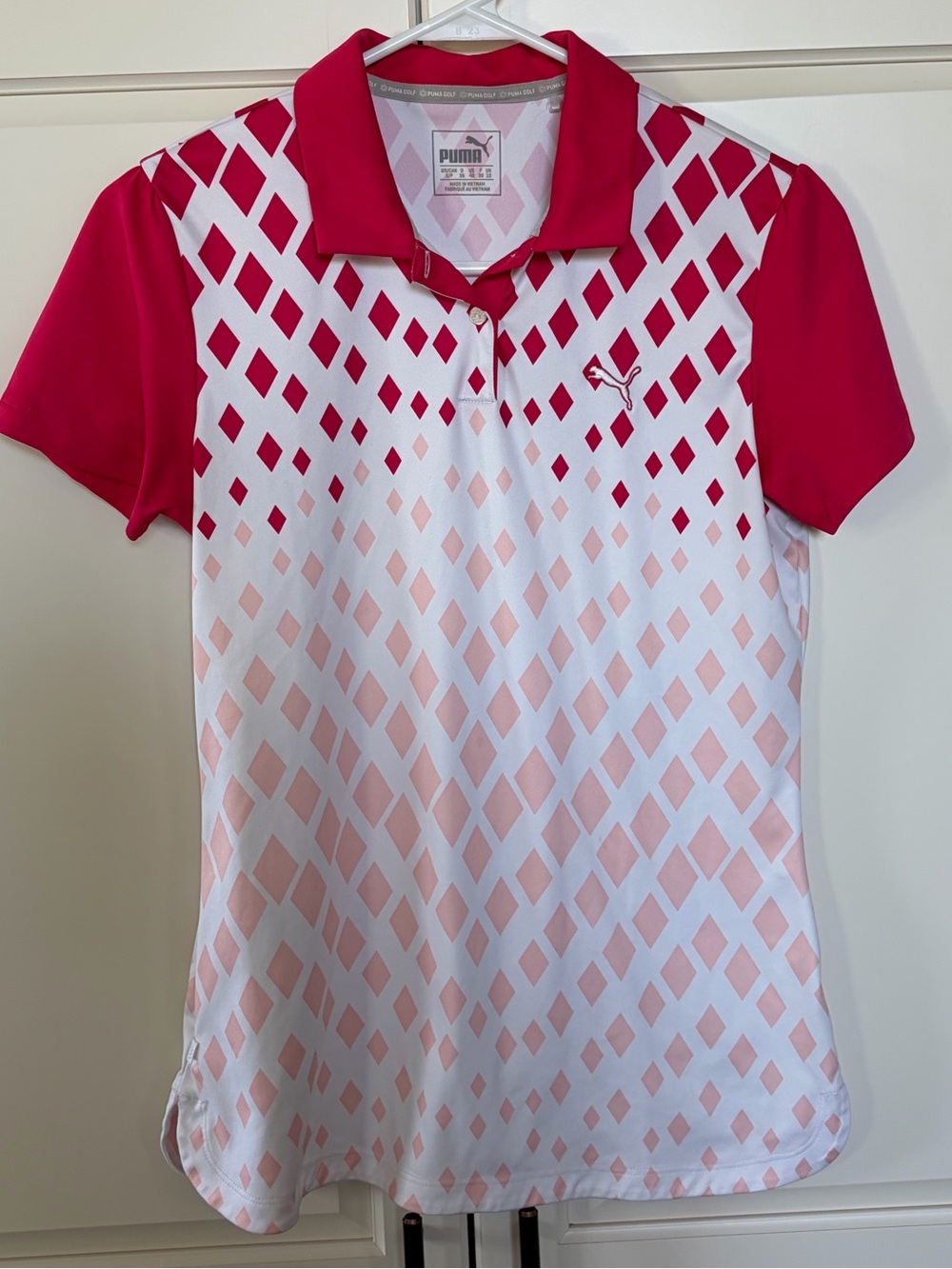 Puma Women’s Pink and White Short Sleeve Polo